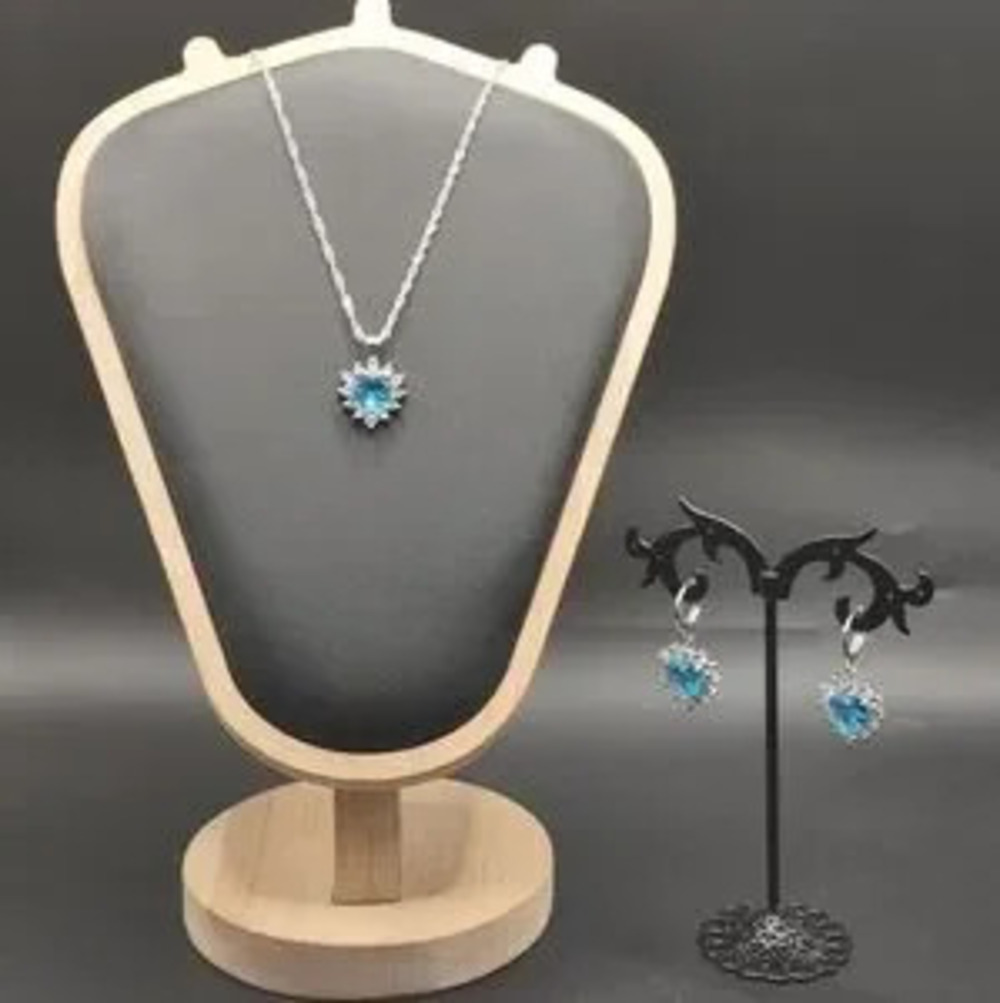 925 Silver Aquamarine Heart Necklace Earrings Set Christmas Birthday Gift